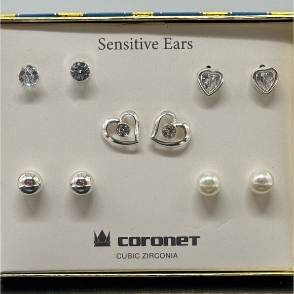 Box Set 5 Pairs Silver Stud Earrings Hearts - Picture 11 of 15